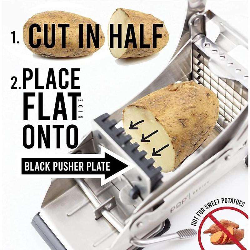 Commercial Grade Stainless Steel French Fry Cutter, Vegetable and Potato Slicer, 2 Blade Sizes, Non-Slip Suction Base, Perfect for Air Fryer Smooth