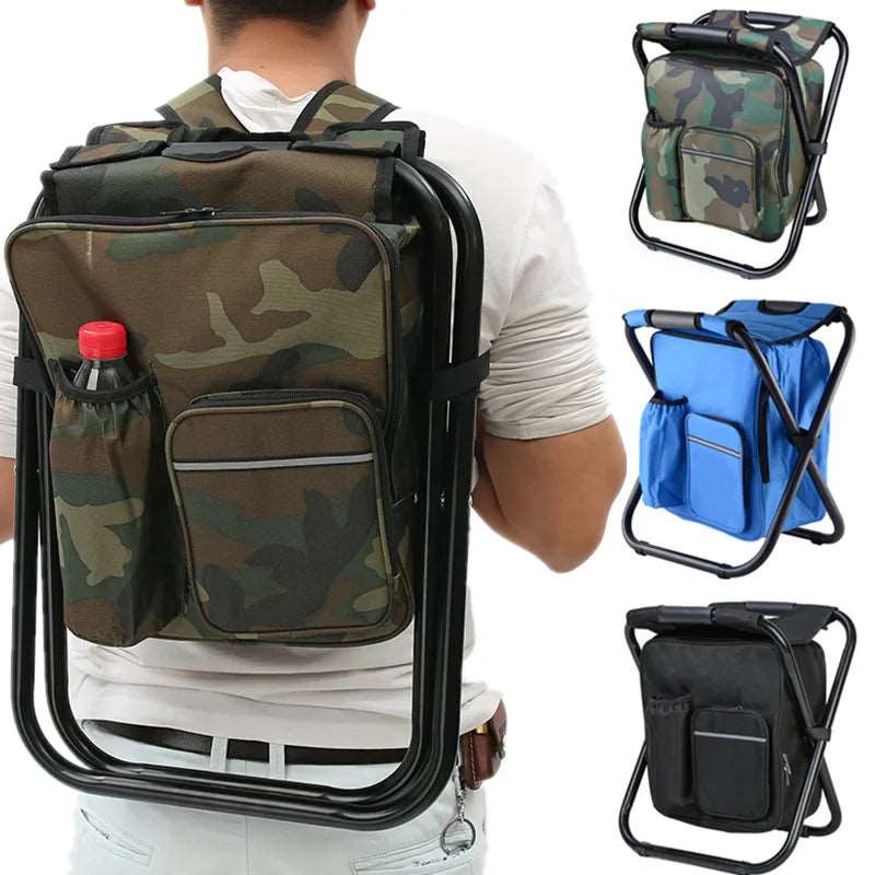 2 in 1 Folding Fishing Chair Bag Fishing Backpack Chairs Stool Convenient Wear-Resistantv for Outdoor Hunting Climbing Equipment