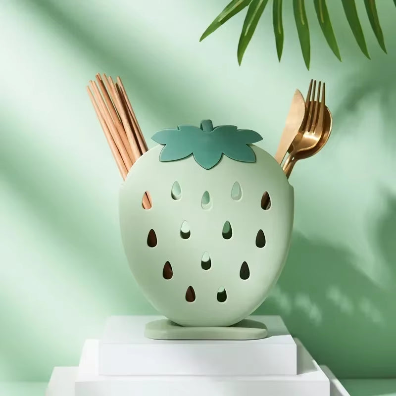 Cute Strawberry Chopsticks Holder Drain Rack Kitchen Tableware Storage Rack Hollow Cutlery Drainer Spoon Fork Knife Shelf Holder