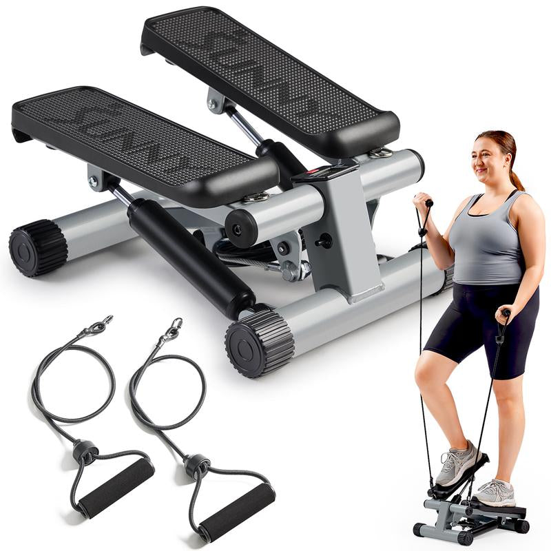 Mini Steppers for Exercise with Resistance Bands, Stair Stepper Machine for Home Exercise W/ LCD Monitor, Compact & Space-Saving Workout Equipment for Fitness Mini Gym