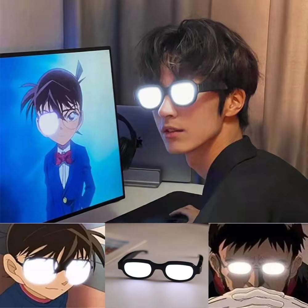 LED Conan Same Luminous Glasses Funny Performance Glasses USB Charging Cosplay Glasses Props Bar Light Dance Party Supplies