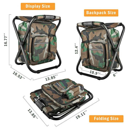 2 in 1 Folding Fishing Chair Bag Fishing Backpack Chairs Stool Convenient Wear-Resistantv for Outdoor Hunting Climbing Equipment