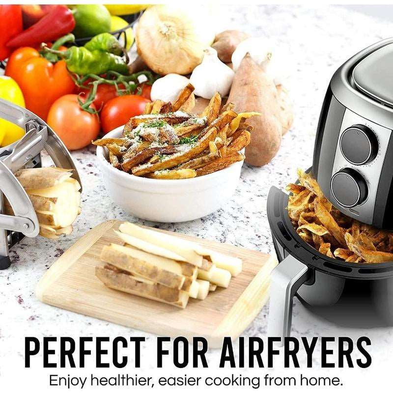 Commercial Grade Stainless Steel French Fry Cutter, Vegetable and Potato Slicer, 2 Blade Sizes, Non-Slip Suction Base, Perfect for Air Fryer Smooth