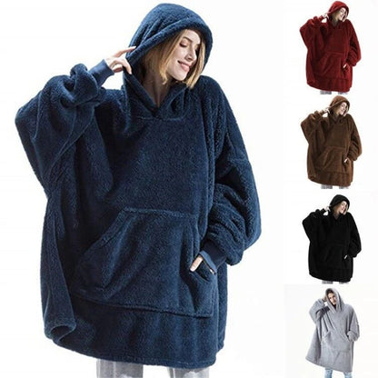 Oversized Winter Fleece Hoodie Blanket