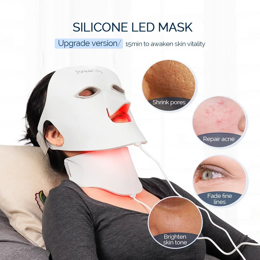 Face Neck Silicone LED Mask LED Light 7 Colors Photon Red Light Therapy Flexible Facial Beauty Mask Skin Care Anti-Ance