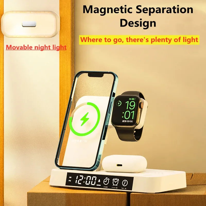 3-in-1 Wireless Charger, Alarm Clock & Nightlight – Fast Charging Dock