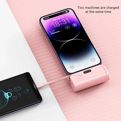 Mini Capsule 10,000mAh Power Bank – 2-in-1 Fast Charging with Built-In Cable for iPhone & Type-C Devices