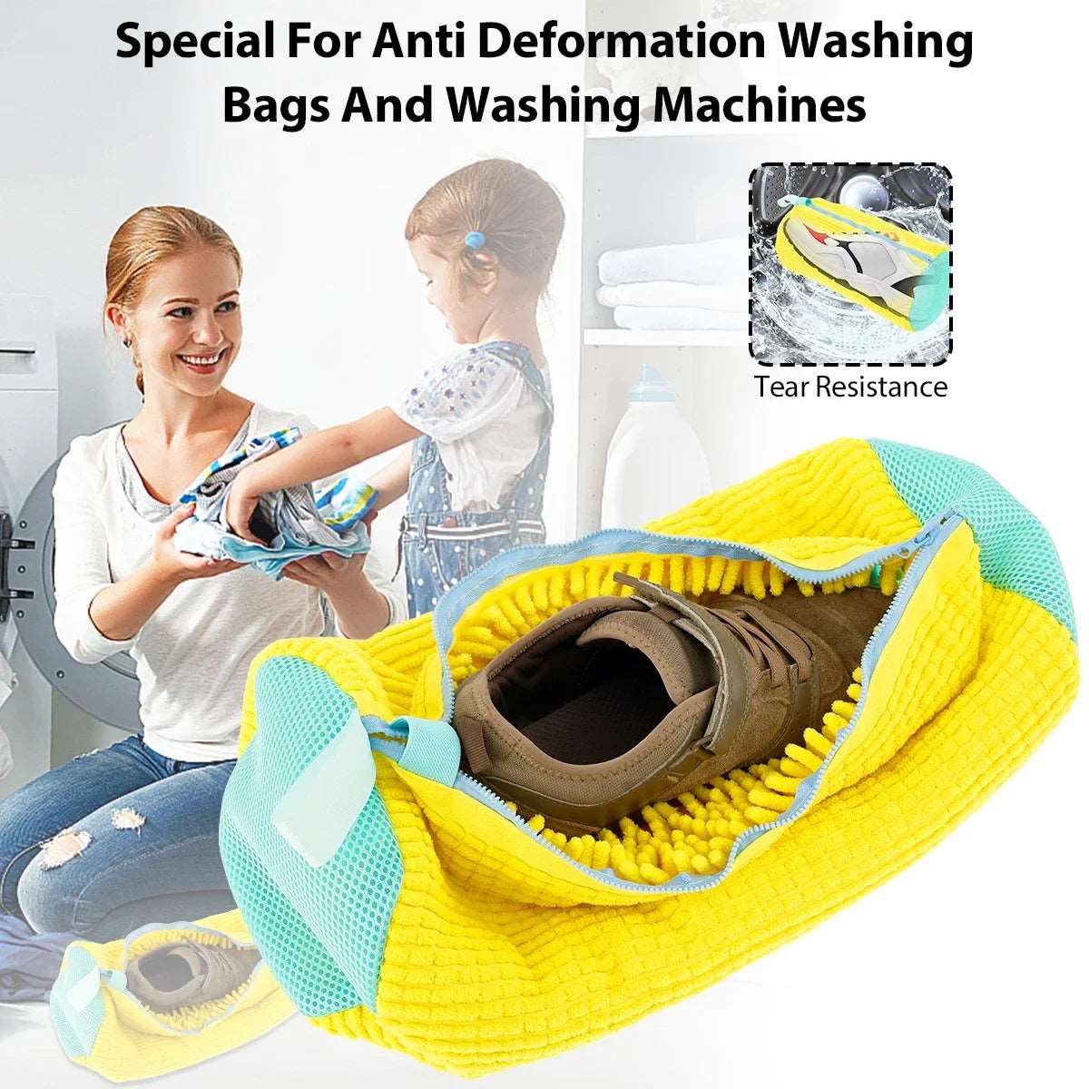 2-in-1 Shoe Laundry Bag – Cotton Wash Bag with Zipper for Safe Shoe Cleaning