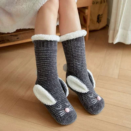 BunnyGrip Fuzzy Thermal Socks – Cozy Non-Slip 3D Plush for Women