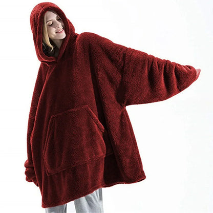 Oversized Winter Fleece Hoodie Blanket