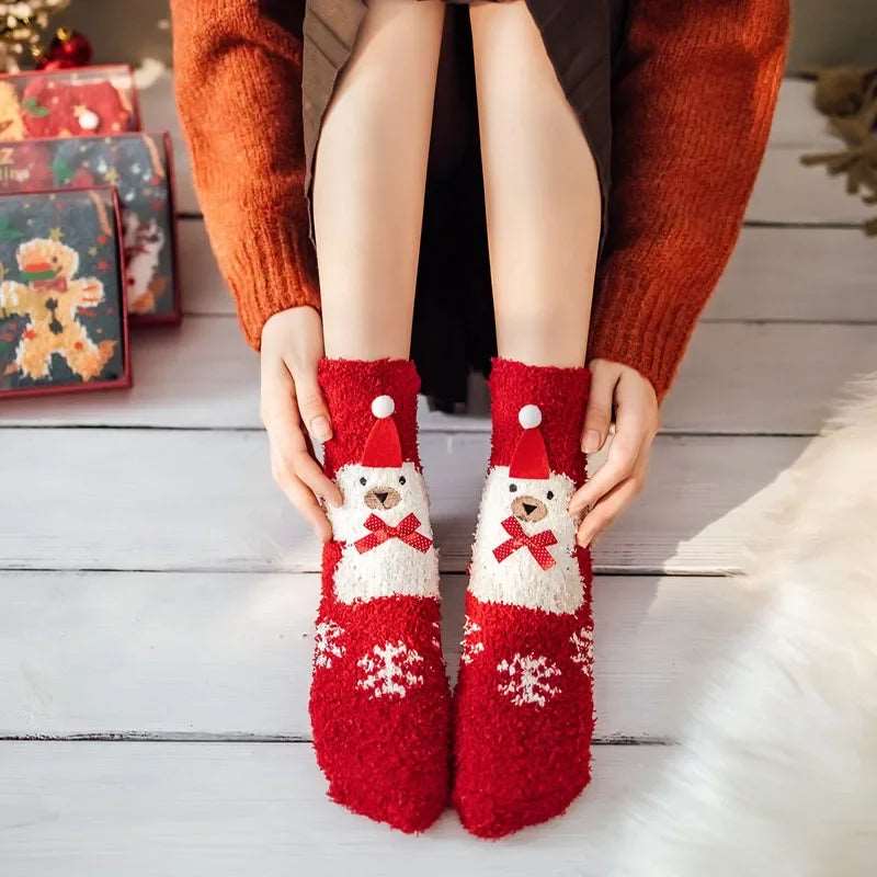 Cozy Christmas Fleece Socks – Warm Cartoon Mid-Tube Sleep Socks