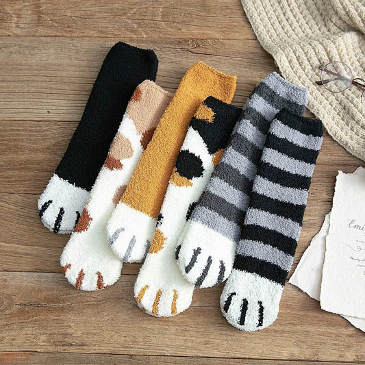 PawCozy Fuzzy Cat Claw Socks – Warm Winter Fluffy Coral Fleece for Women