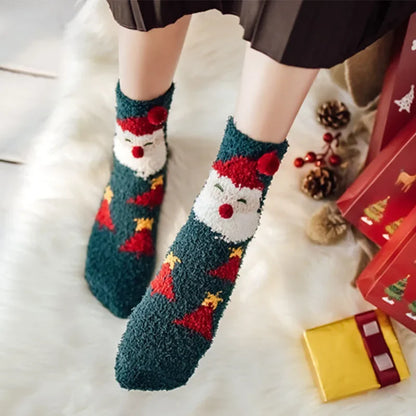 Cozy Christmas Fleece Socks – Warm Cartoon Mid-Tube Sleep Socks