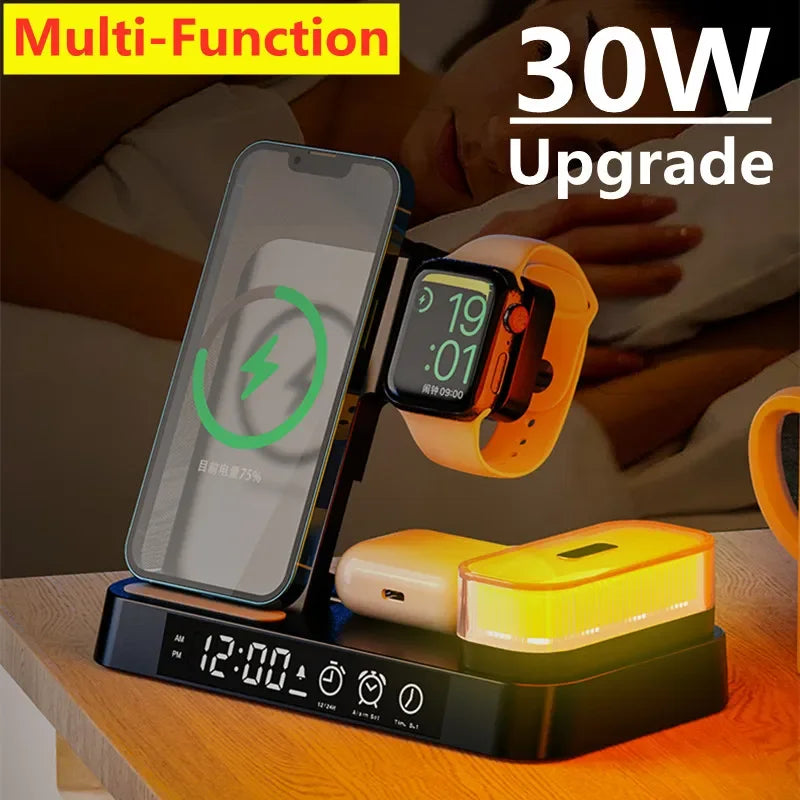 3-in-1 Wireless Charger, Alarm Clock & Nightlight – Fast Charging Dock