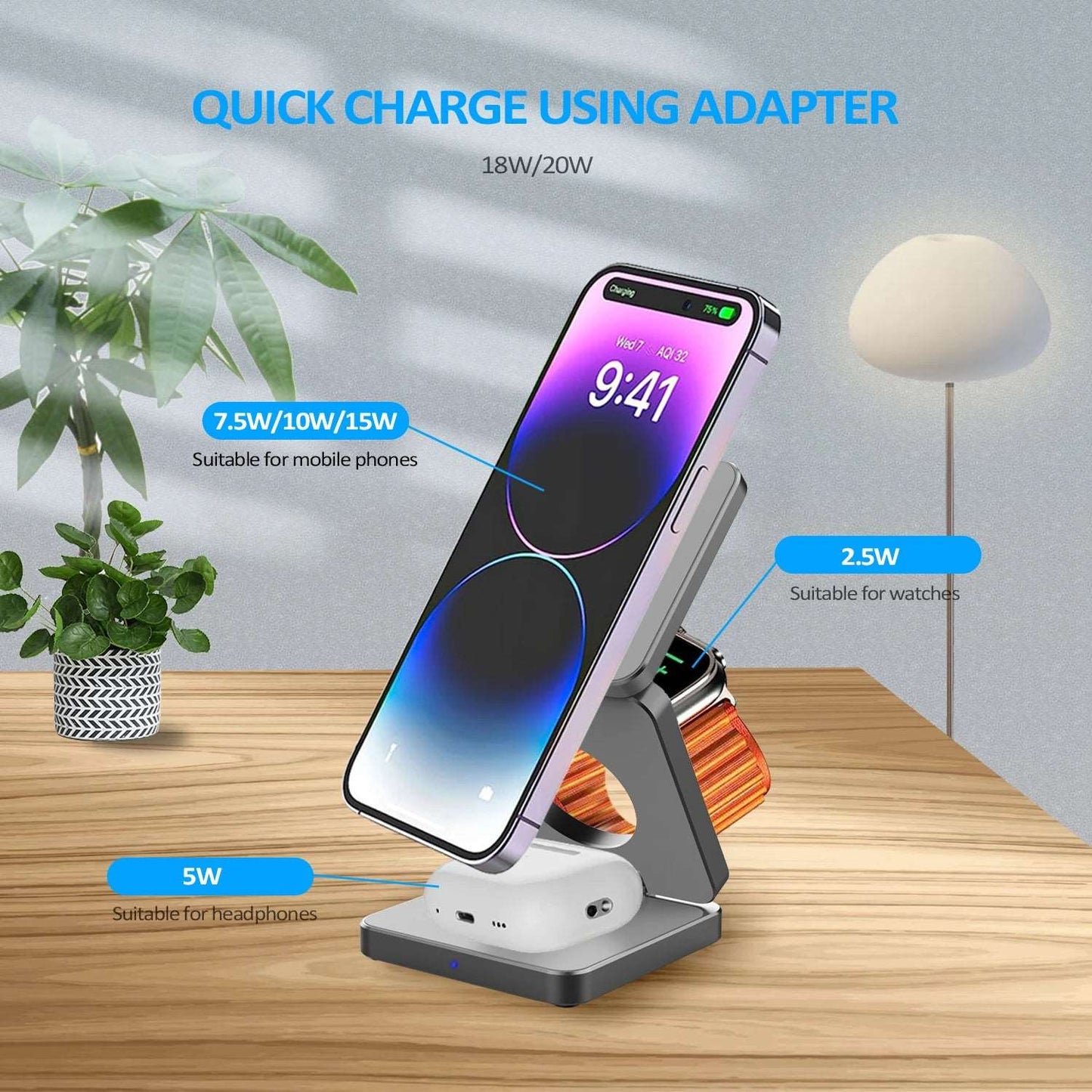 TriCharge Foldable 3-in-1 Fast Charger