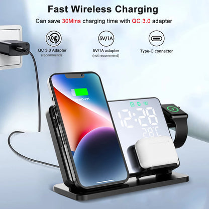 Fast Charging 3-in-1 Wireless Charger Stand for iPhone & Samsung