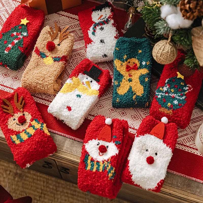 Cozy Christmas Fleece Socks – Warm Cartoon Mid-Tube Sleep Socks