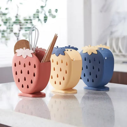 Cute Strawberry Chopsticks Holder Drain Rack Kitchen Tableware Storage Rack Hollow Cutlery Drainer Spoon Fork Knife Shelf Holder