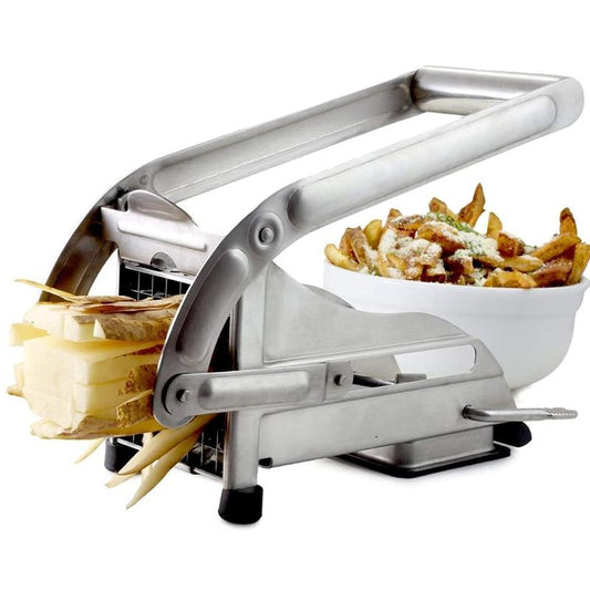 Commercial Grade Stainless Steel French Fry Cutter, Vegetable and Potato Slicer, 2 Blade Sizes, Non-Slip Suction Base, Perfect for Air Fryer Smooth